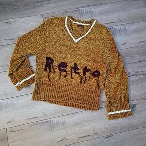 POL Gold V-Neck Sweater with Retro Design